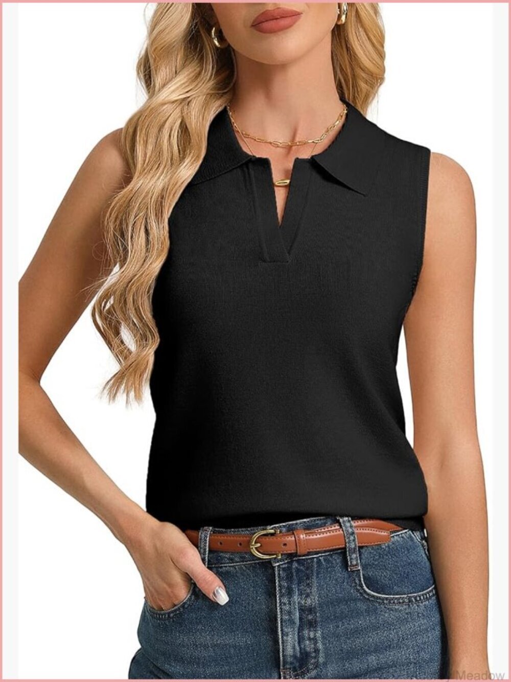 Wool Blend Knit Tank Top, Sleeveless Polo Sweater Vest, Business Casual Tops